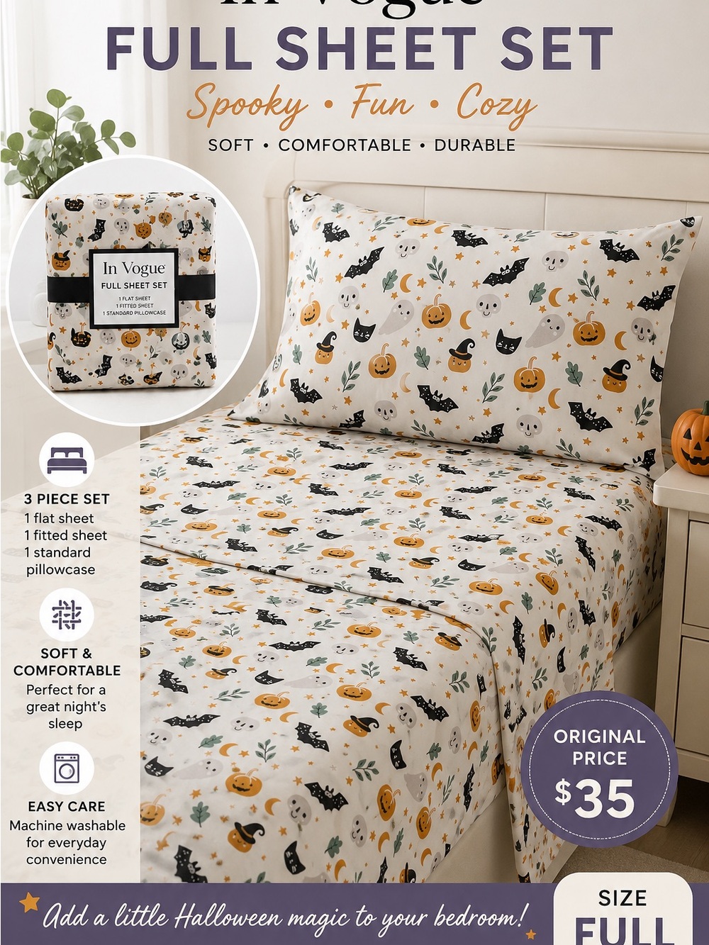Envogue Full Sheet Set - White with Orange & Black Halloween Motifs